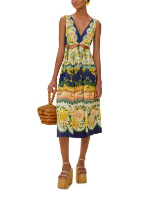 Amazon Garden Cream Cut Out Midi Dress