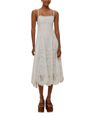 FARM Rio - Off White Richilieu Eyelet Midi Dress