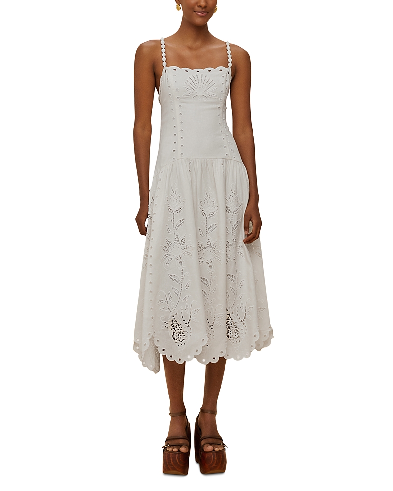 Farm Rio Womens Richilieu Embroidered Linen-blend Midi Dress Off-white Xs