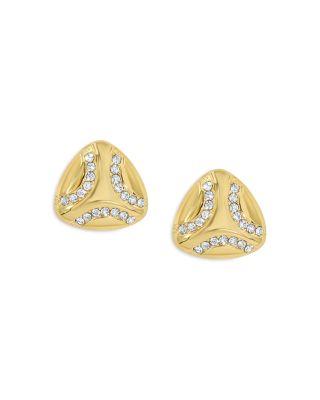 JACKIE MACK DESIGNS - Trois Pav&eacute; Triangular Stud Earrings in 18K Gold Plated Stainless Steel