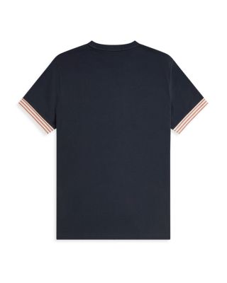 【FRED PERRY】 ★ Striped Cuff T-Shirt ★ Better Cotton 100% Striped Cuff T-Shirt - Black | Men's T-Shirts | Designer T