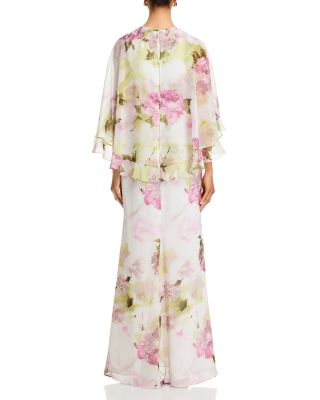 Chiffon Floral Ruffled Capelet Gown