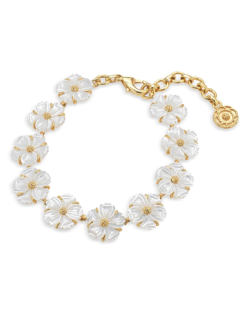 Capucine De Wulf Mermaid Garden Mother Of Pearl Flower Flex Bracelet In 18k Gold Plated In Gold