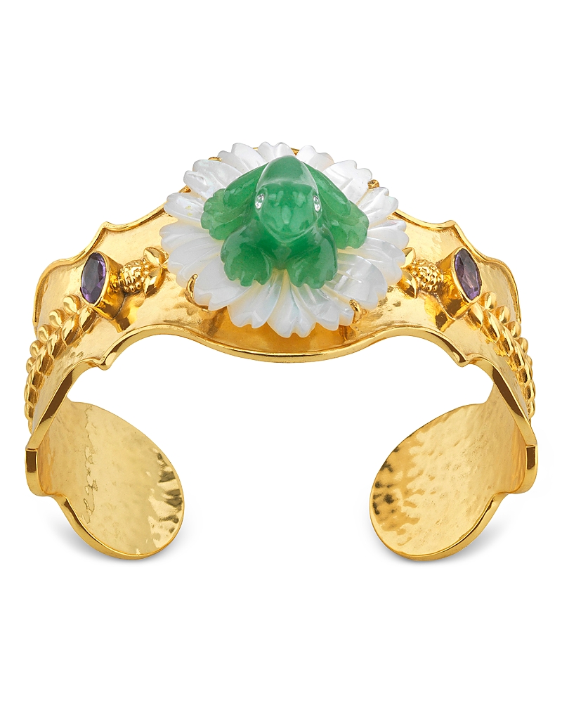 Capucine De Wulf Villandry Mixed Stone Frog On Flower Cuff Bracelet In 18k Gold Plated In Gold