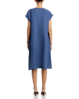 Linen Ballet Neck Cap Sleeved Dress