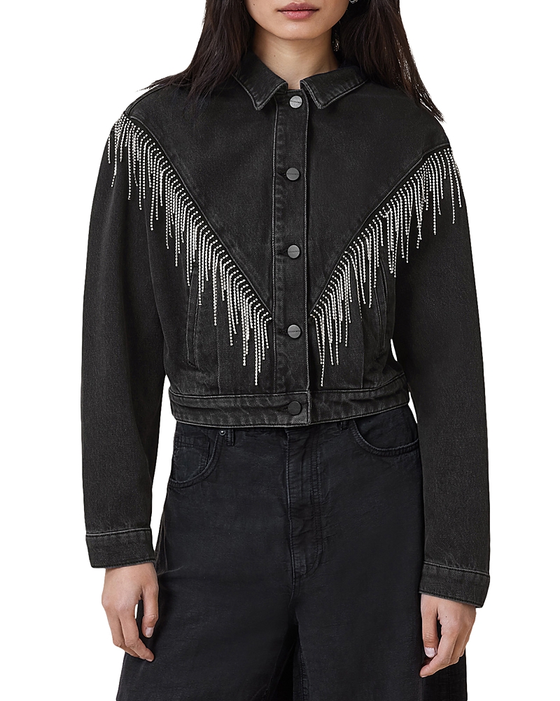 Shop Allsaints Marlene Rhinestone Fringe Jacket