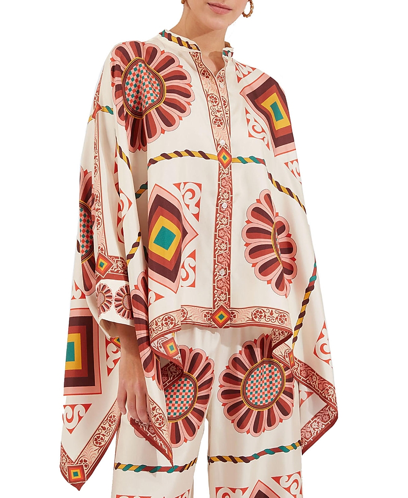 La Doublej Placed-print Silk Foulard Shirt In Macro Tiles White