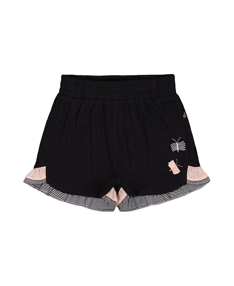 Deux Par Deux Little Girl's Crinkle Short With Frills Black And Butterflies In Black And Butterflies