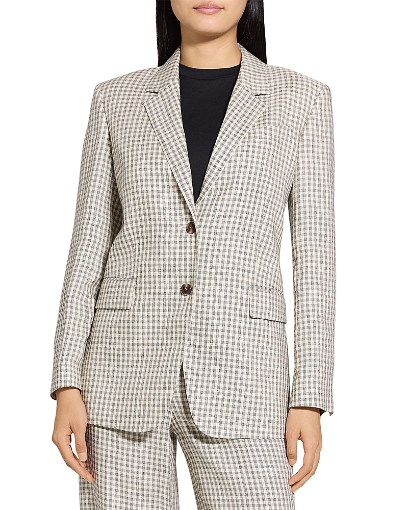 Theory Oversized Straight Linen-blend Blazer In Cream Multi