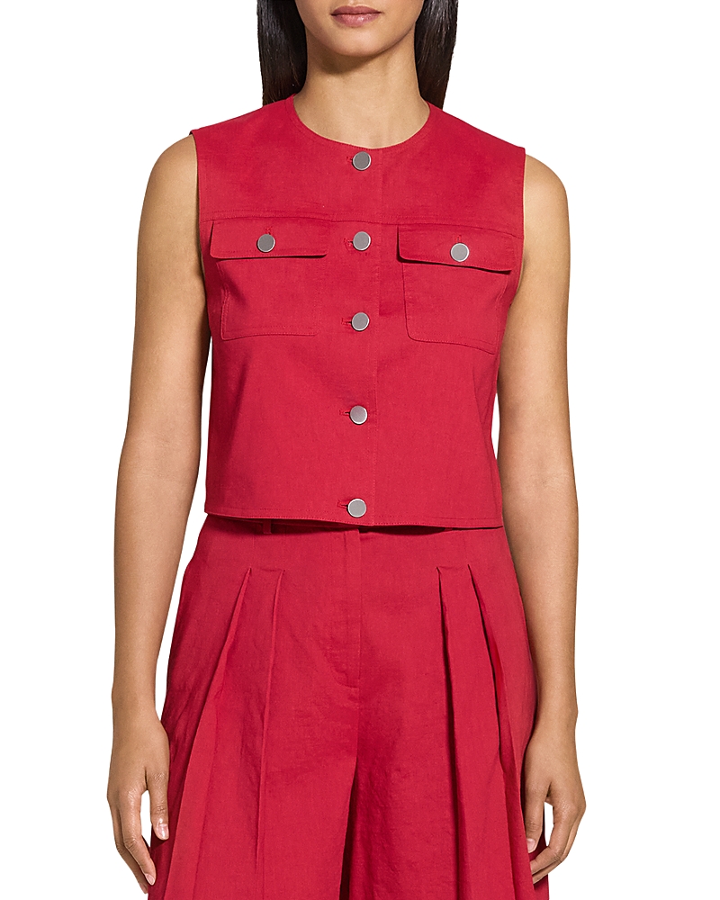 Shop Theory Fitted Sleeveless Linen Vest In Cherry