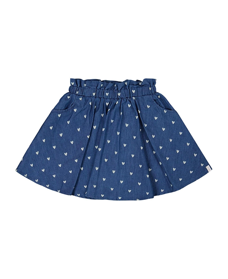 Deux Par Deux Girl's Printed Chambray Skort Blue And White Cherries In Navy Blue And White Hearts