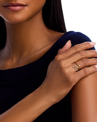 Diamond Leaf Bypass Ring in 14K Yellow Gold, 0.20 tcw