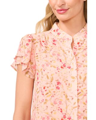 Floral Double Flutter Short Sleeve Top