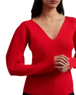 Amelyaa Ribbed Sculpted Sleeve Sweater