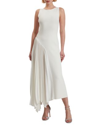 ted baker ansa pleated dress Ted Baker Azzina Pleated Panel Sleeveless Knitted Midi Dress In Ivory
