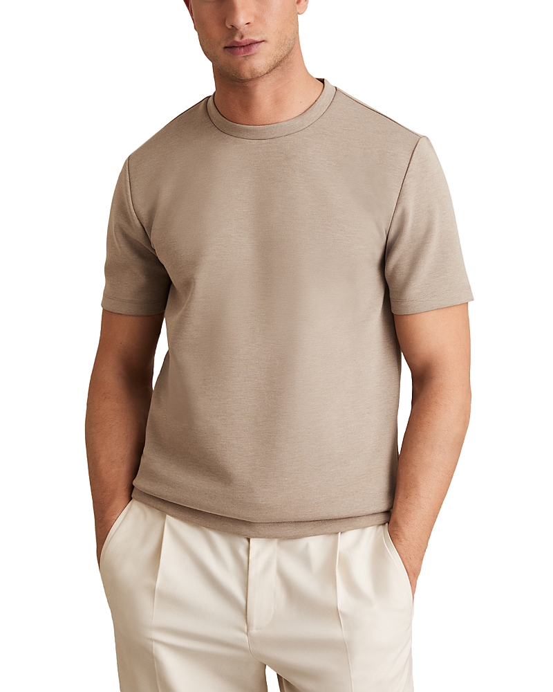 Reiss Taupe Brown Interlock Jersey Crew Neck T-shirt In Brown