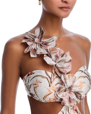 Botanic Retro Flower Appliqu&eacute; One Piece Swimsuit