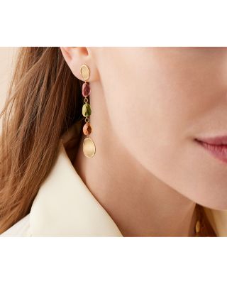 18K Yellow Gold Lunaria Tourmaline Multicolor Tourmaline Long Drop Earrings