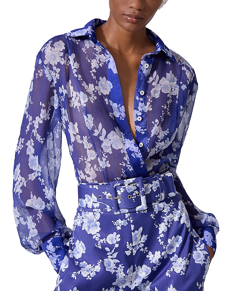 Carolina Herrera Floral Print Silk Blouse In Nautilus Multi