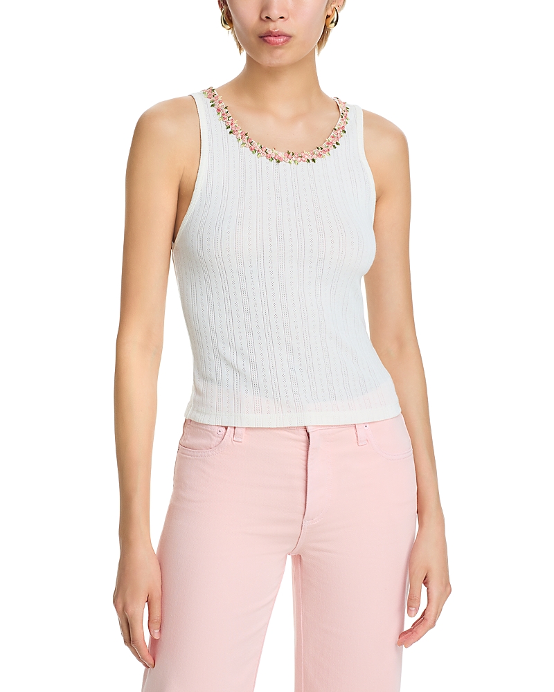 Alice And Olivia Allen Rose Trim Tank Top In Off White