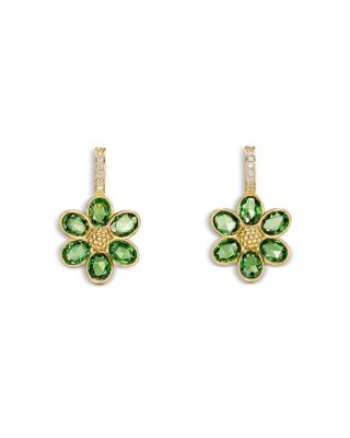18K Yellow Gold FJ Tsavorite & Diamond Fiori Flower Drop Earrings