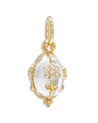 18K Yellow Gold FJ Crystal & Diamond Flower Amulet Pendant