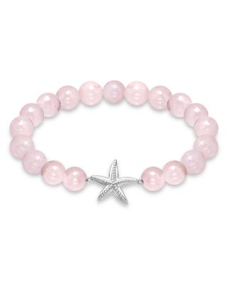 Starfish Charm Gemstone Beaded Stretch Bracelet in Sterling Silver - Exclusive