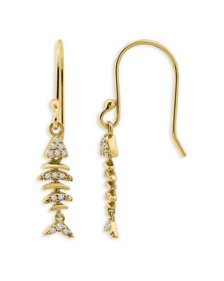 Pav&eacute; Movable Fish Drop Earrings in 18K Gold Plated Sterling Silver - Exclusive