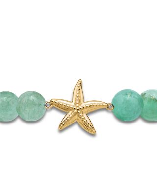 Starfish Charm Gemstone Beaded Stretch Bracelet in 18K Gold Plated Sterling Silver - Exclusive