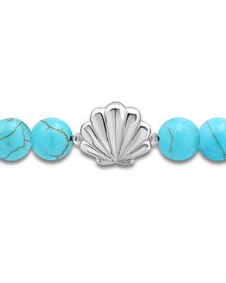 Clam Shell Charm Gemstone Beaded Stretch Bracelet in Sterling Silver - Exclusive