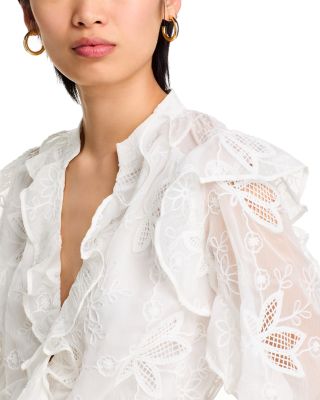 Ruffled Plunge V Embroidered Top  