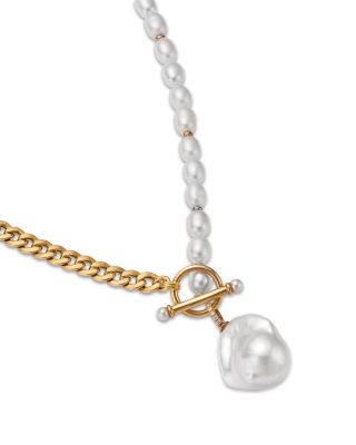 Freshwater Pearl & Diamond Toggle Necklace in 14K Yellow Gold, 18"