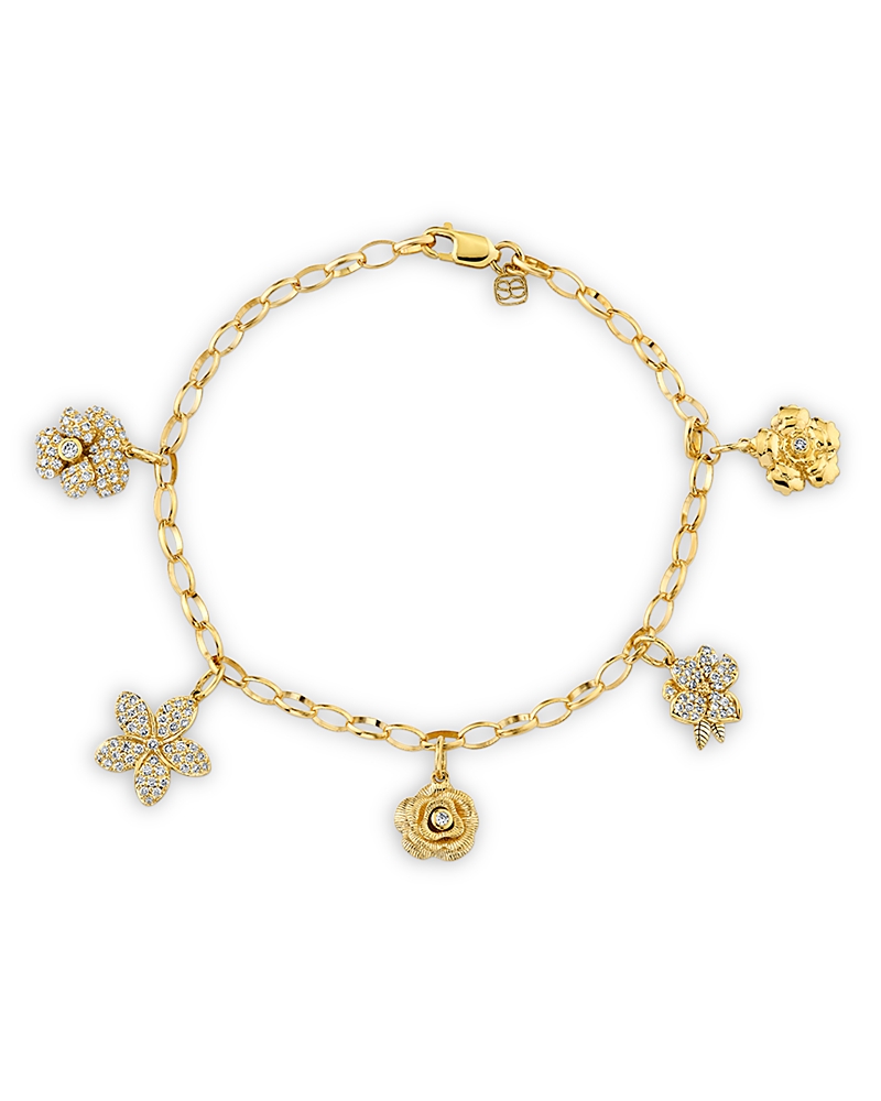 Sydney Evan 14k Yellow Gold Diamond Flower Charm Bracelet In Gold