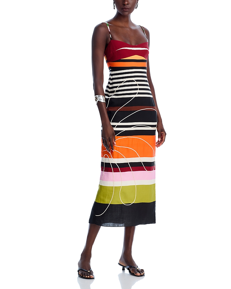Cala De La Cruz Paloma Linen Sleeveless Midi Dress In Multi