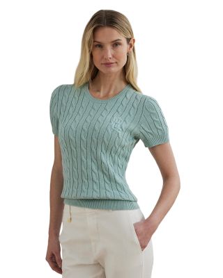 Cable Knit Cotton Short Sleeve Sweater 