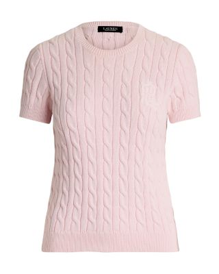 Cable Knit Cotton Short Sleeve Sweater 