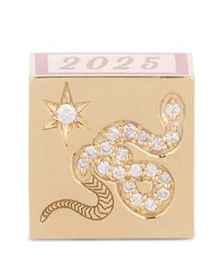 9K Gold Year of the Snake Diamond & Ceramic Block Big Bead