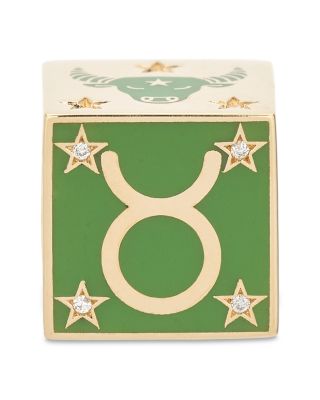 9K Taurus Zodiac Diamond & Ceramic Block Big Bead