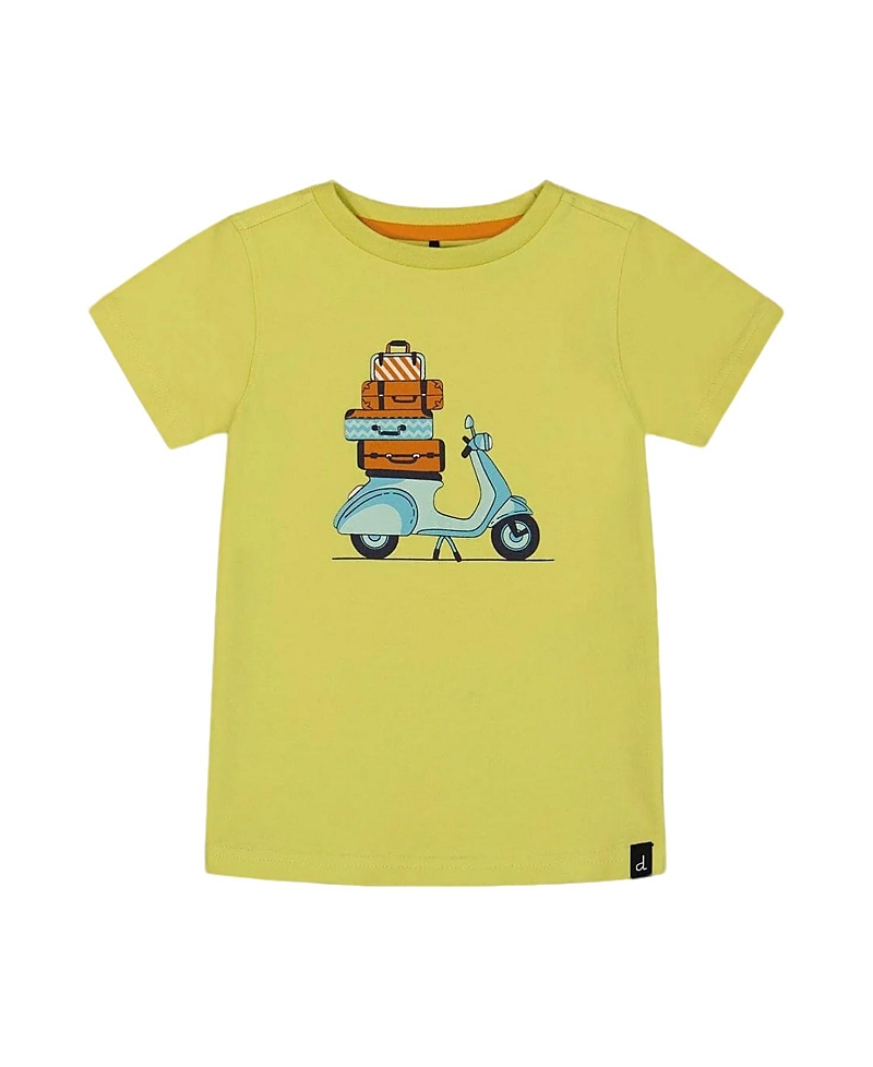 Deux Par Deux Boy's Organic Cotton Tee Lime Green And Blue Vespa In Lime Green And Blue Vespa