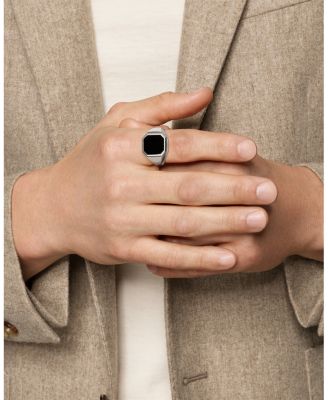 Men's Streamline Signet Ring in Sterling Silver with Black Onyx, 18mm