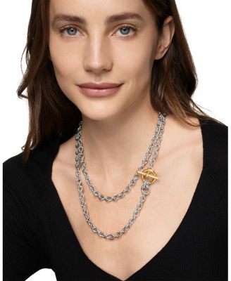 Mercer Double Row Toggle Chain Necklace in Sterling Silver with 18K Yellow Gold and Diamonds, 12.7mm