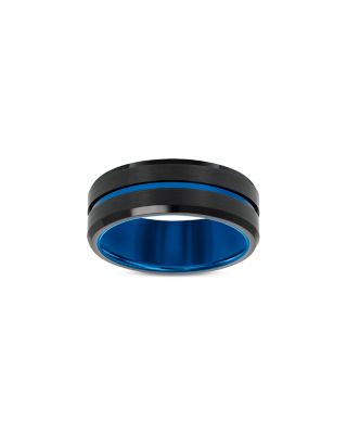 Men&#39;s Blue &amp; Black Ion Plated Band in Tungsten