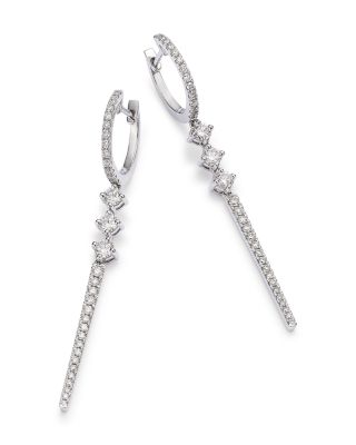 Diamond Linear Drop Earrings in 14K White Gold, 1.10 tcw