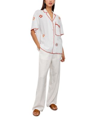 Island Embroidered Relaxed Fit Linen Shirt