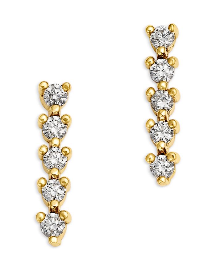 14K Yellow Gold Tennis Diamond Vertical Stud Earrings