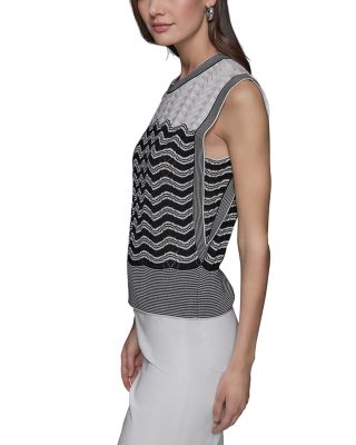Geometric Pointelle Knit Sleeveless Sweater