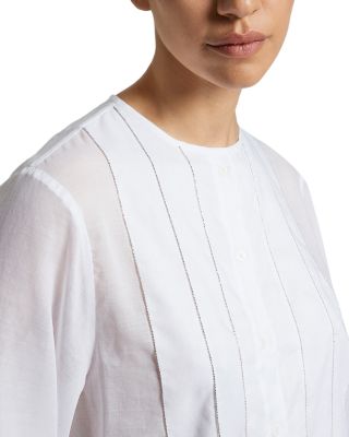 Pintuck Collarless Blouse