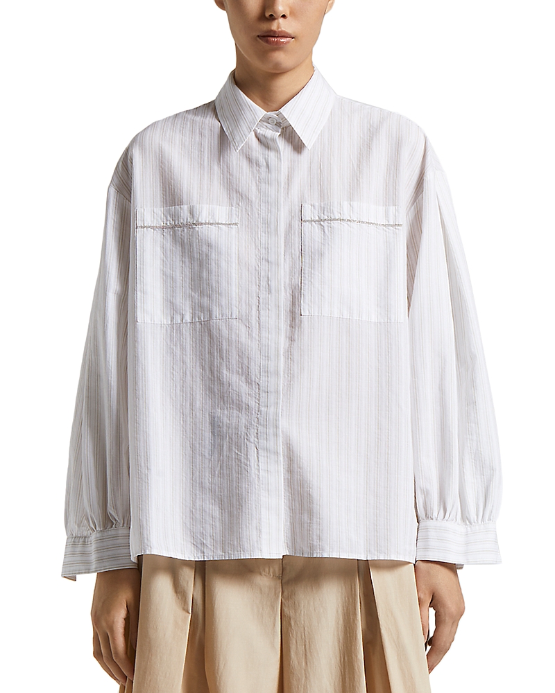 PESERICO CONCEALED BUTTON LONG SLEEVE BLOUSE