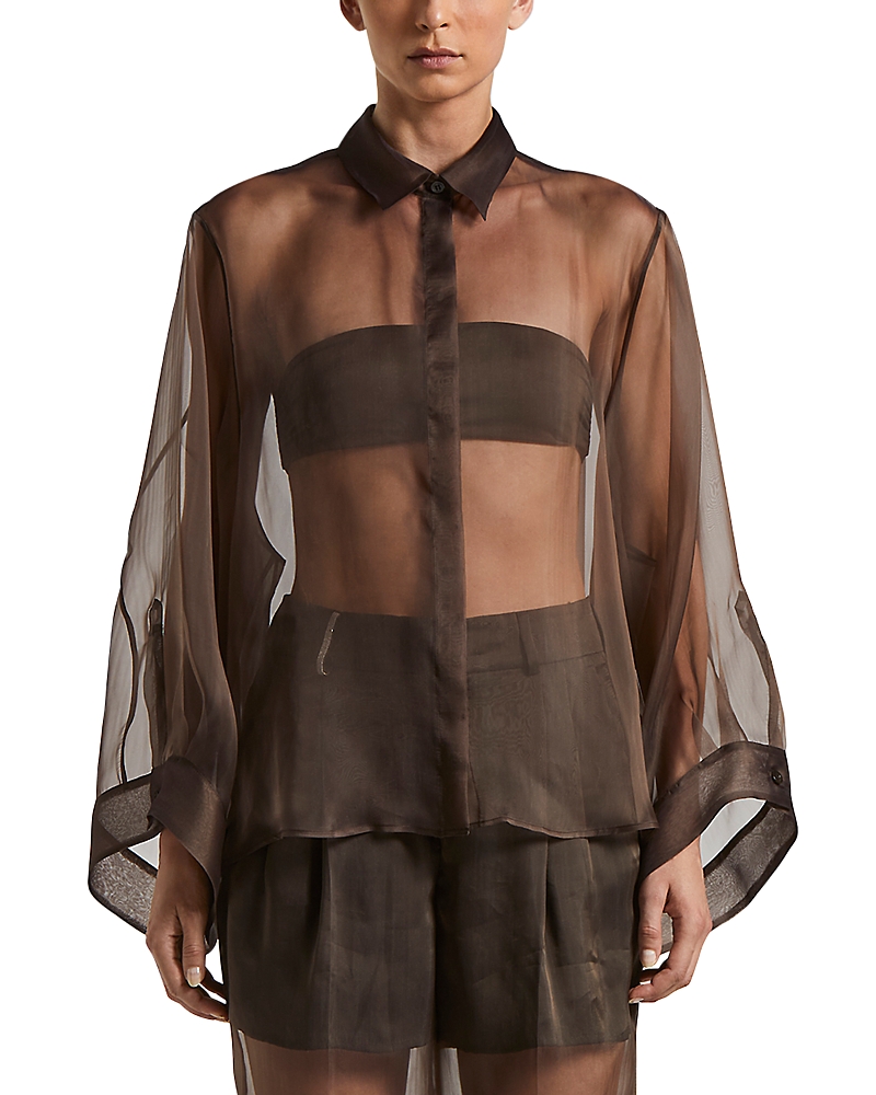 Shop Peserico Silk Blend Oversized Blouse In Ebony