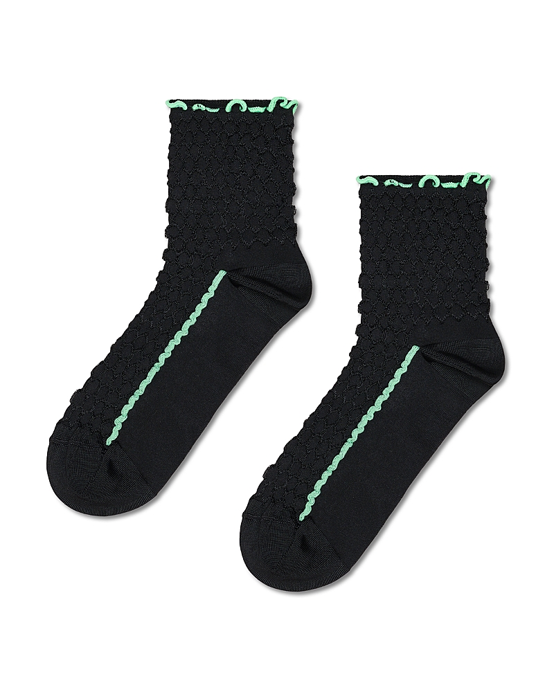 Happy Socks Structure Slinky Quarter Crew Socks In Black